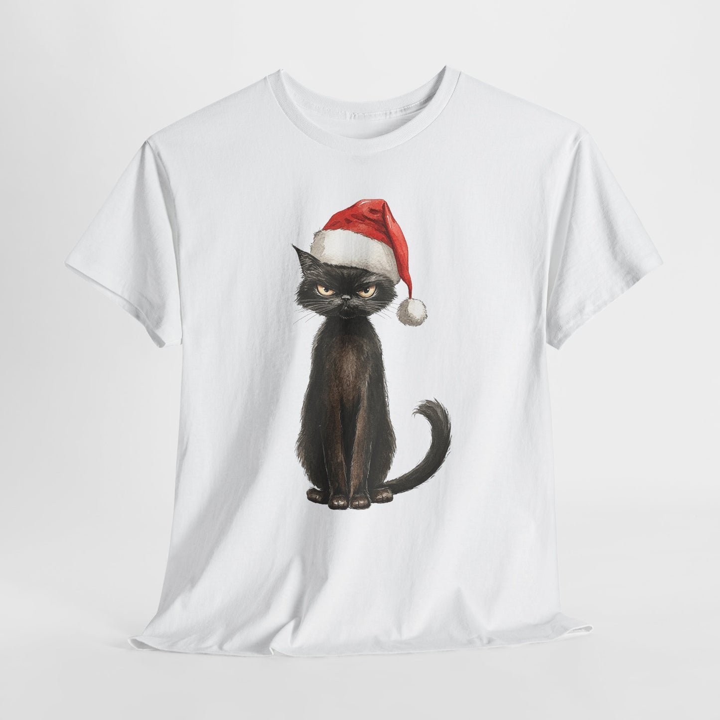 Black Cat Santa Hat Christmas Shirt - Grumpy Holiday Cat Tee