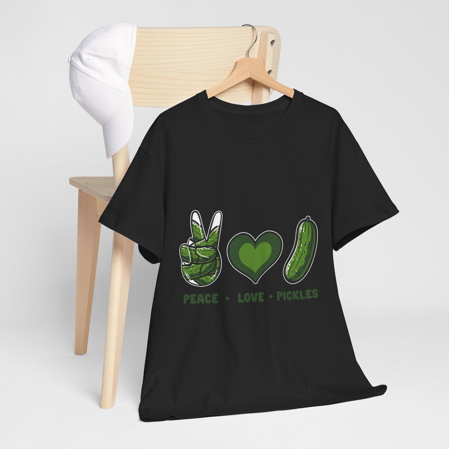 Peace Love Pickles Shirt - Funny Pickle Lover Gift, Retro Cucumber T-Shirt for Women & Men, Foodie Snack Tee with Hippie Vibes