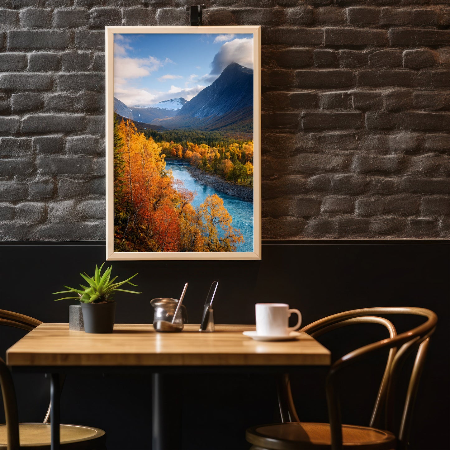 Norway Autumn River – Golden Fall, Blue River Wall Art
