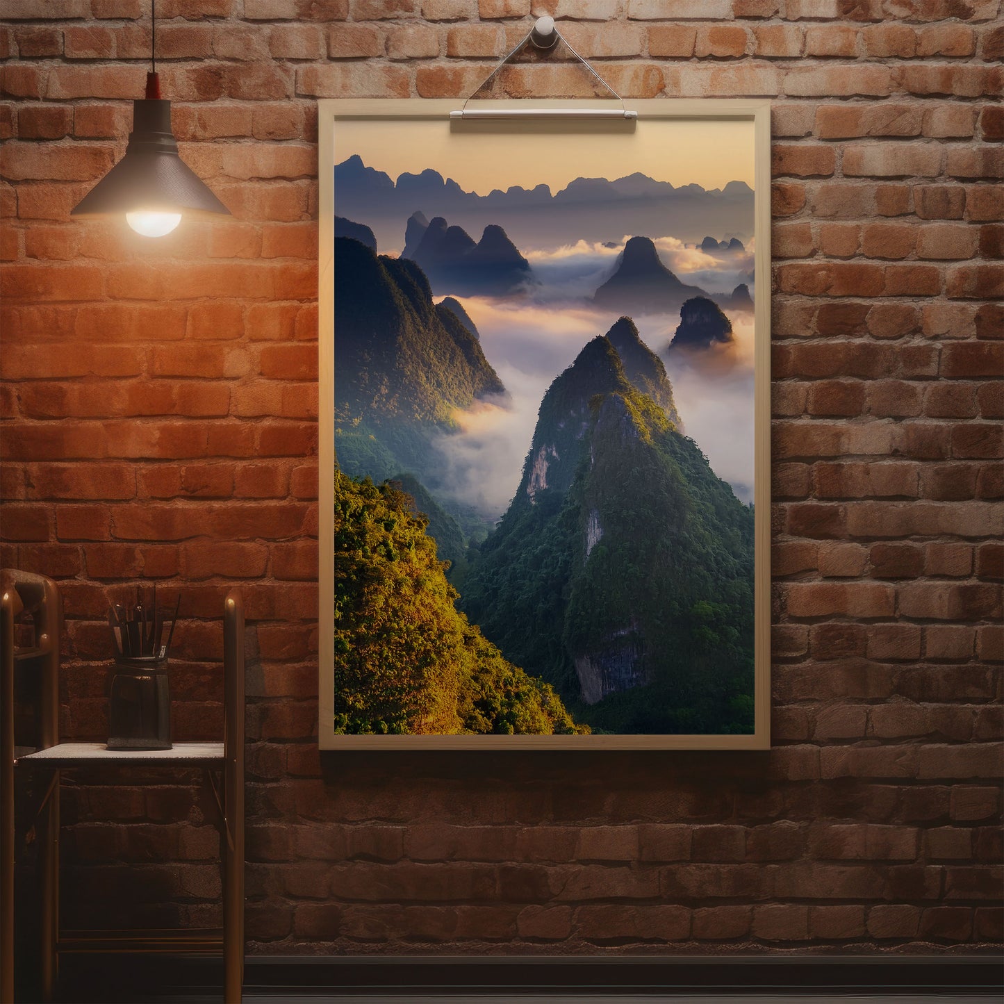 Karst Mountains Wall Art Set - Misty Sunrise Peaks
