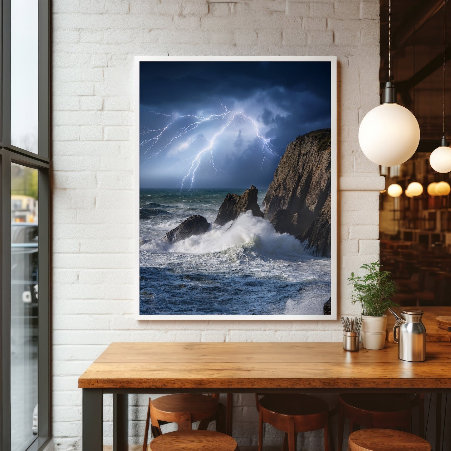 Stormy Ocean Wall Art Set - Lightning Cliffs & Waves