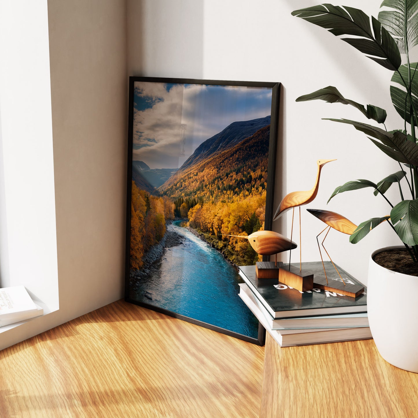 Norway Autumn River – Golden Fall, Blue River Wall Art
