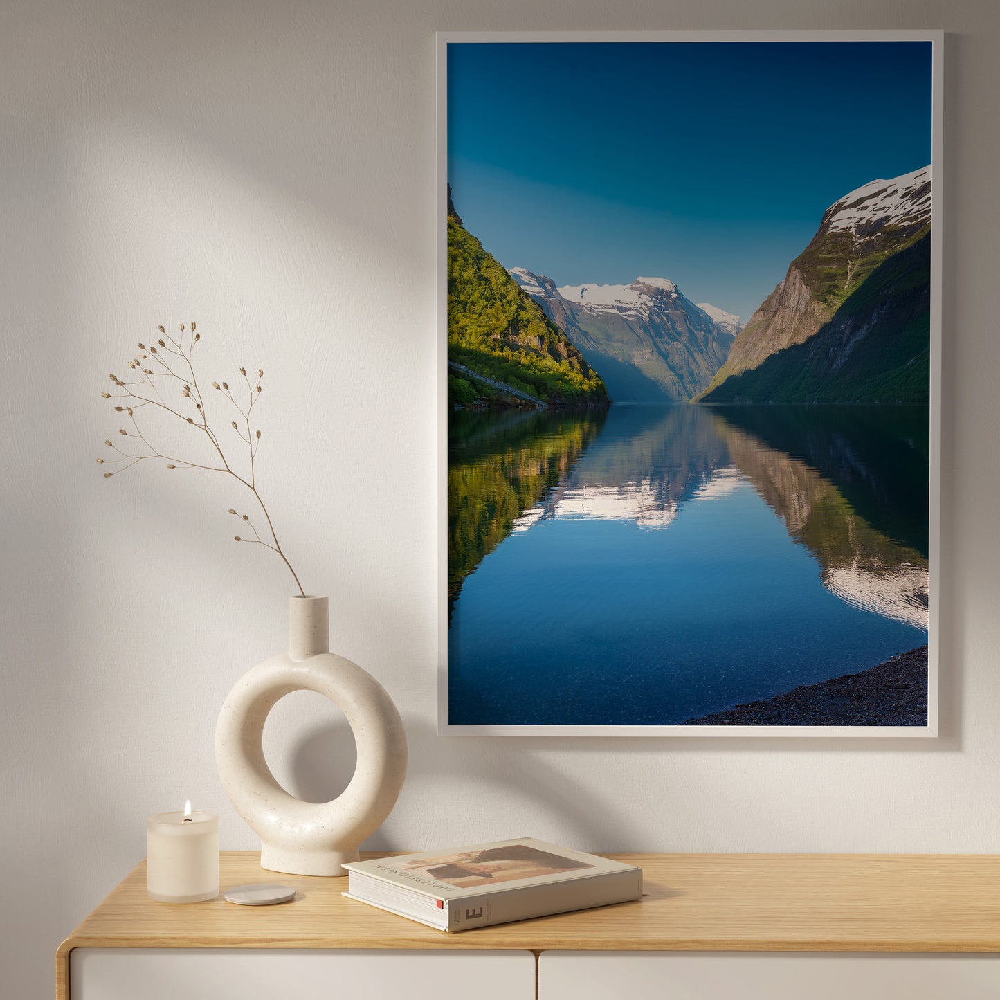 Norway Fjords Mirror Lake Wall Art Set - Minimal Blue