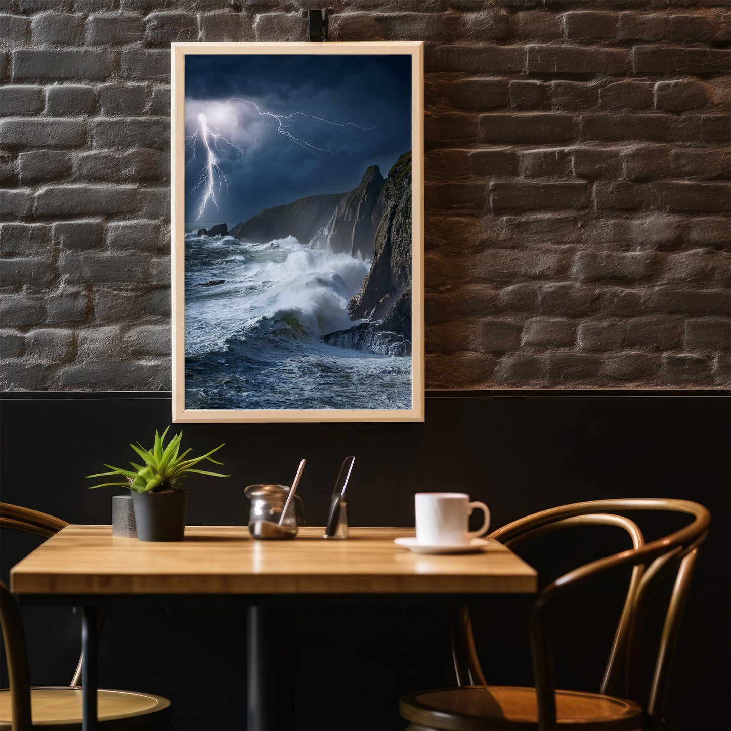 Stormy Ocean Wall Art Set - Lightning Cliffs & Waves
