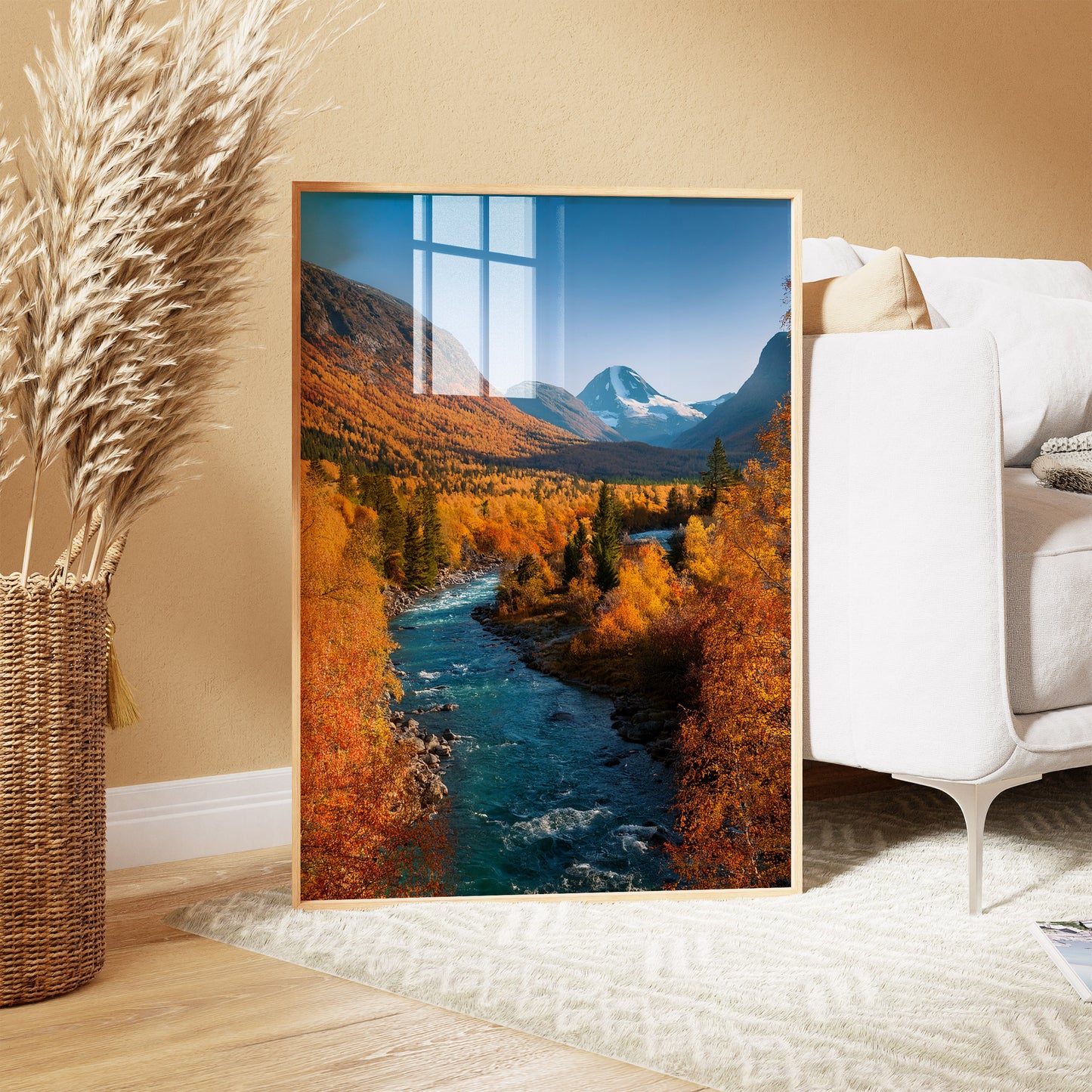 Norway Autumn River – Golden Fall, Blue River Wall Art