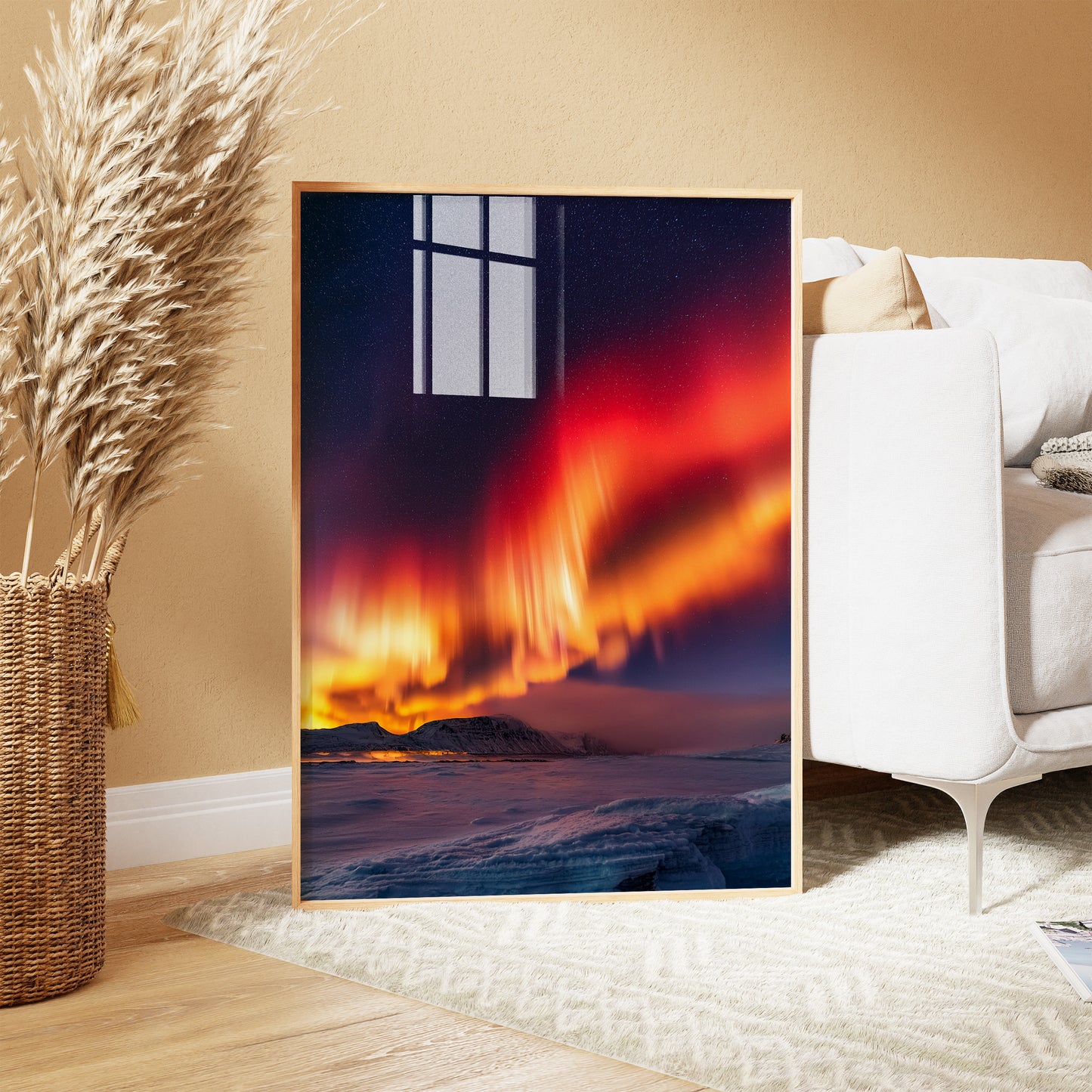 Nordlichter Wandkunst-Set – Roter Aurora-Nachthimmel