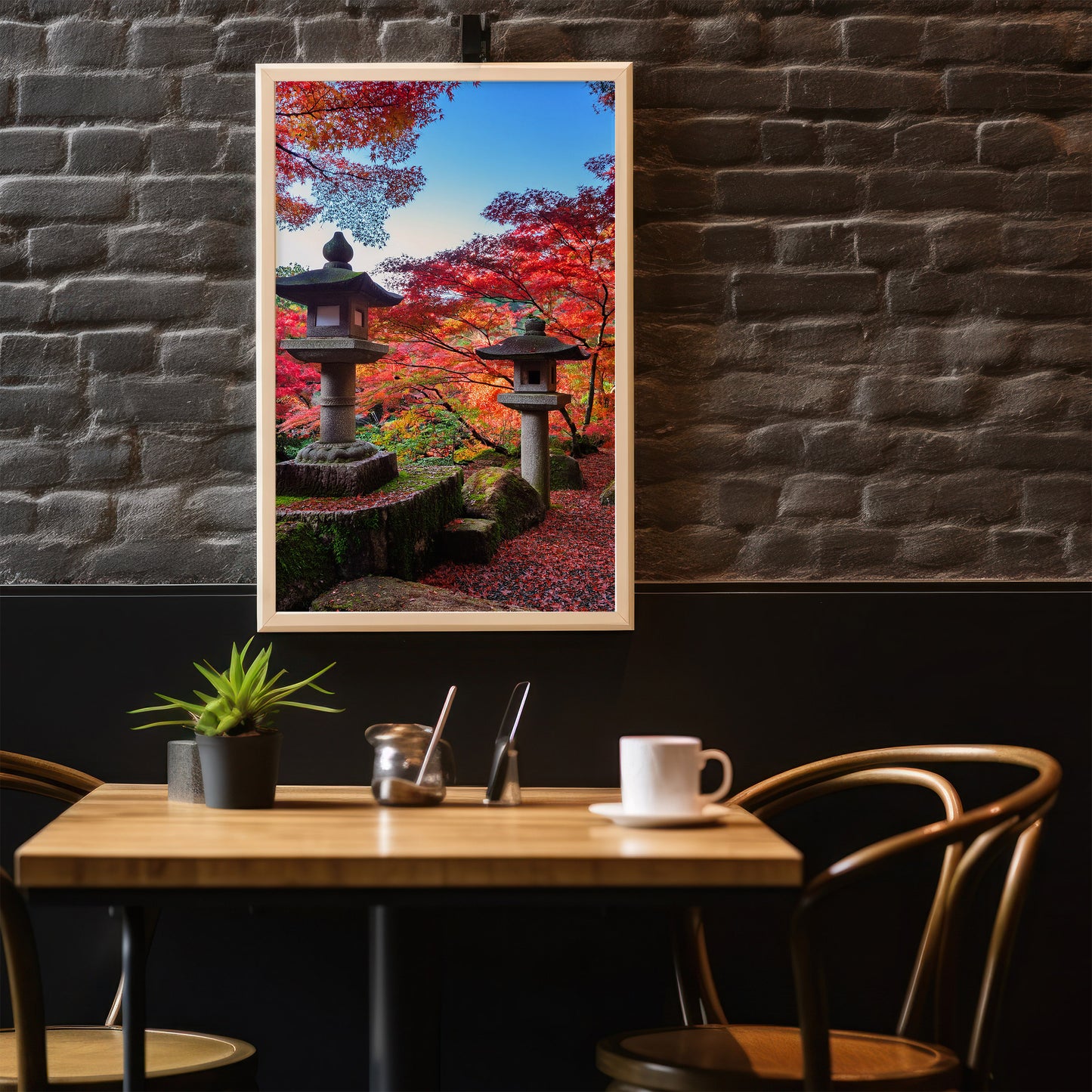 Japanische Gartenlaternen Herbst – Zen Maple Foliage Wandkunst