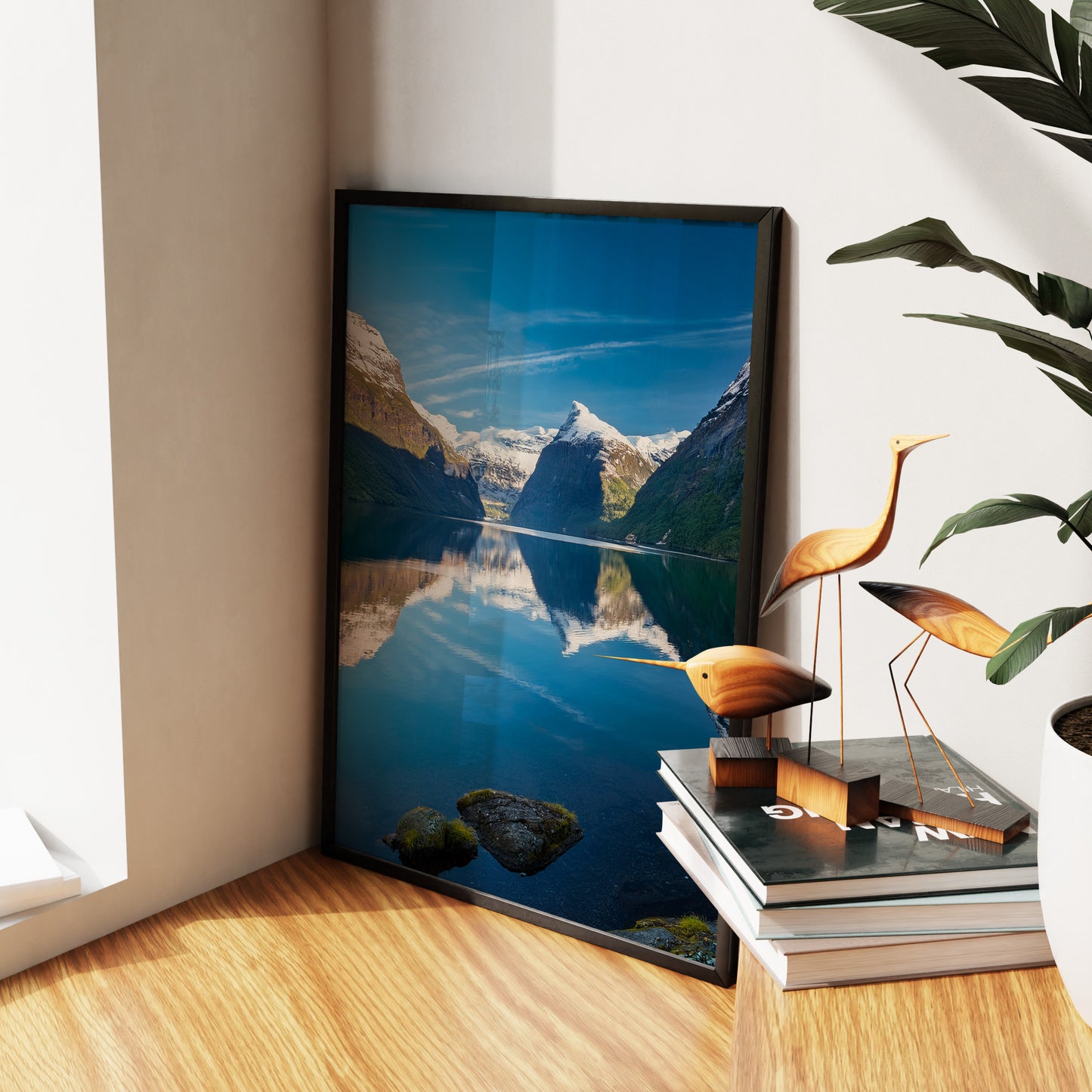 Norway Fjords Mirror Lake Wall Art Set - Minimal Blue