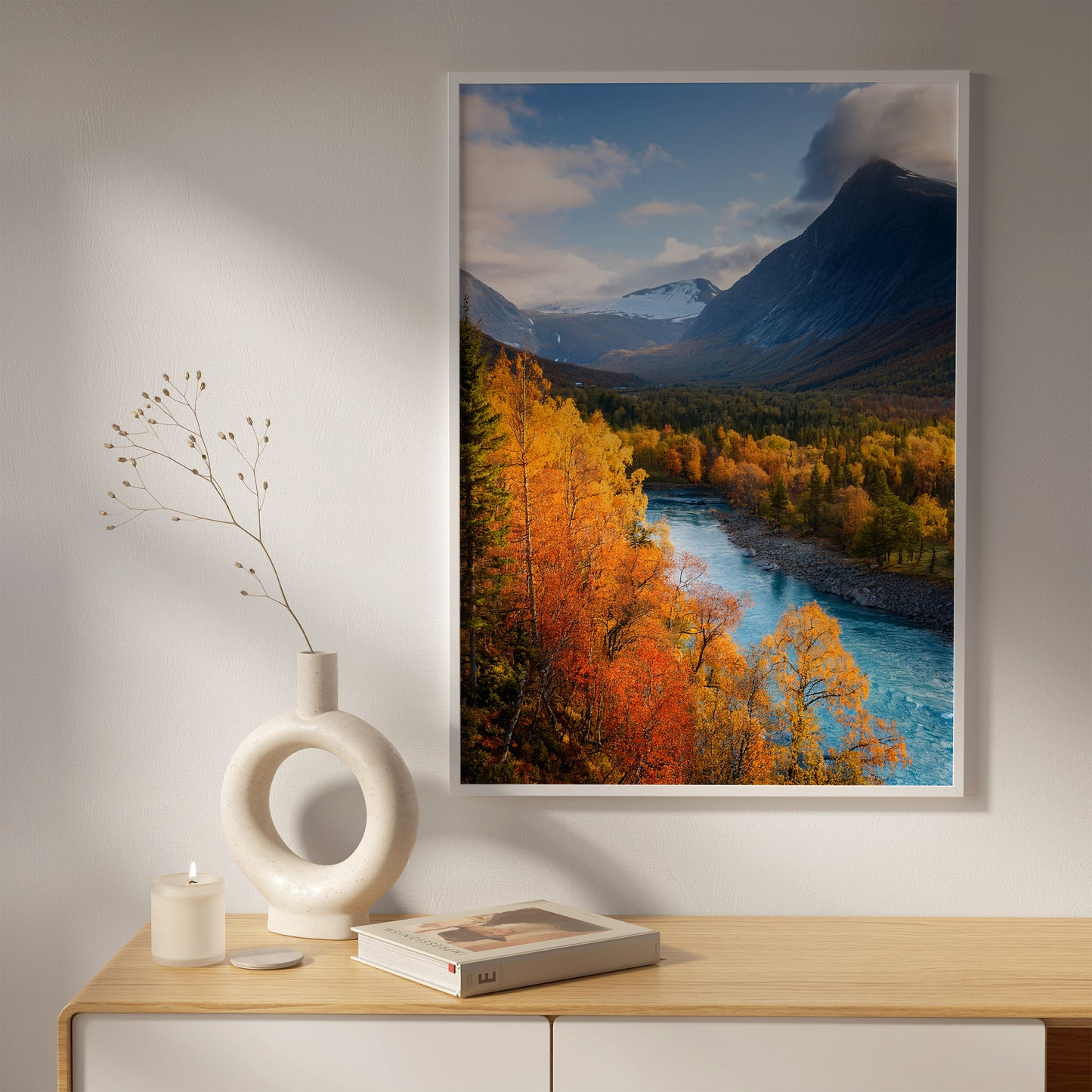 Norway Autumn River – Golden Fall, Blue River Wall Art