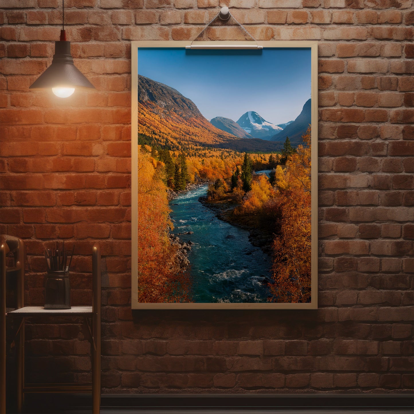 Norway Autumn River – Golden Fall, Blue River Wall Art
