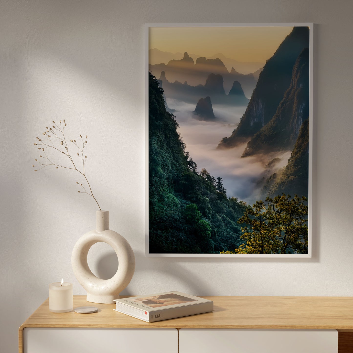 Karst Mountains Wall Art Set - Misty Sunrise Peaks