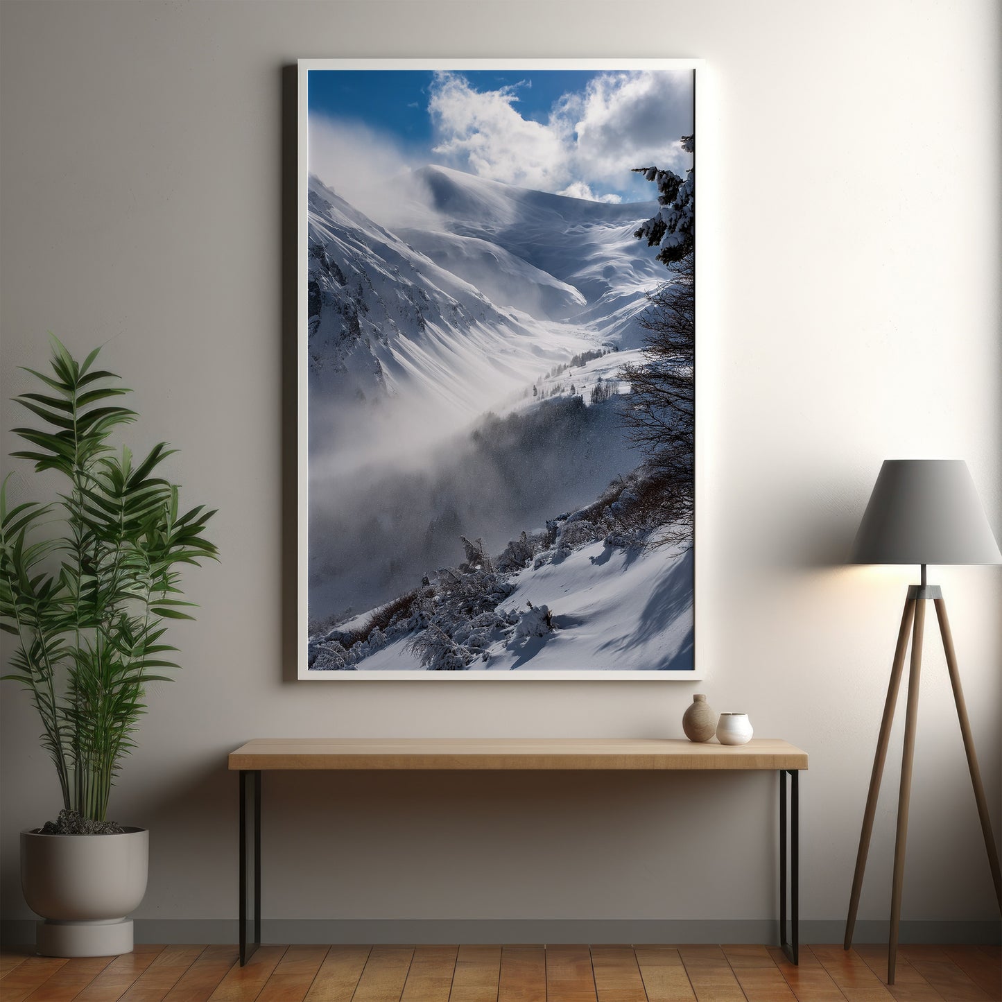 Alpine Snowstorm Wall Art Set - Misty Winter Mountains