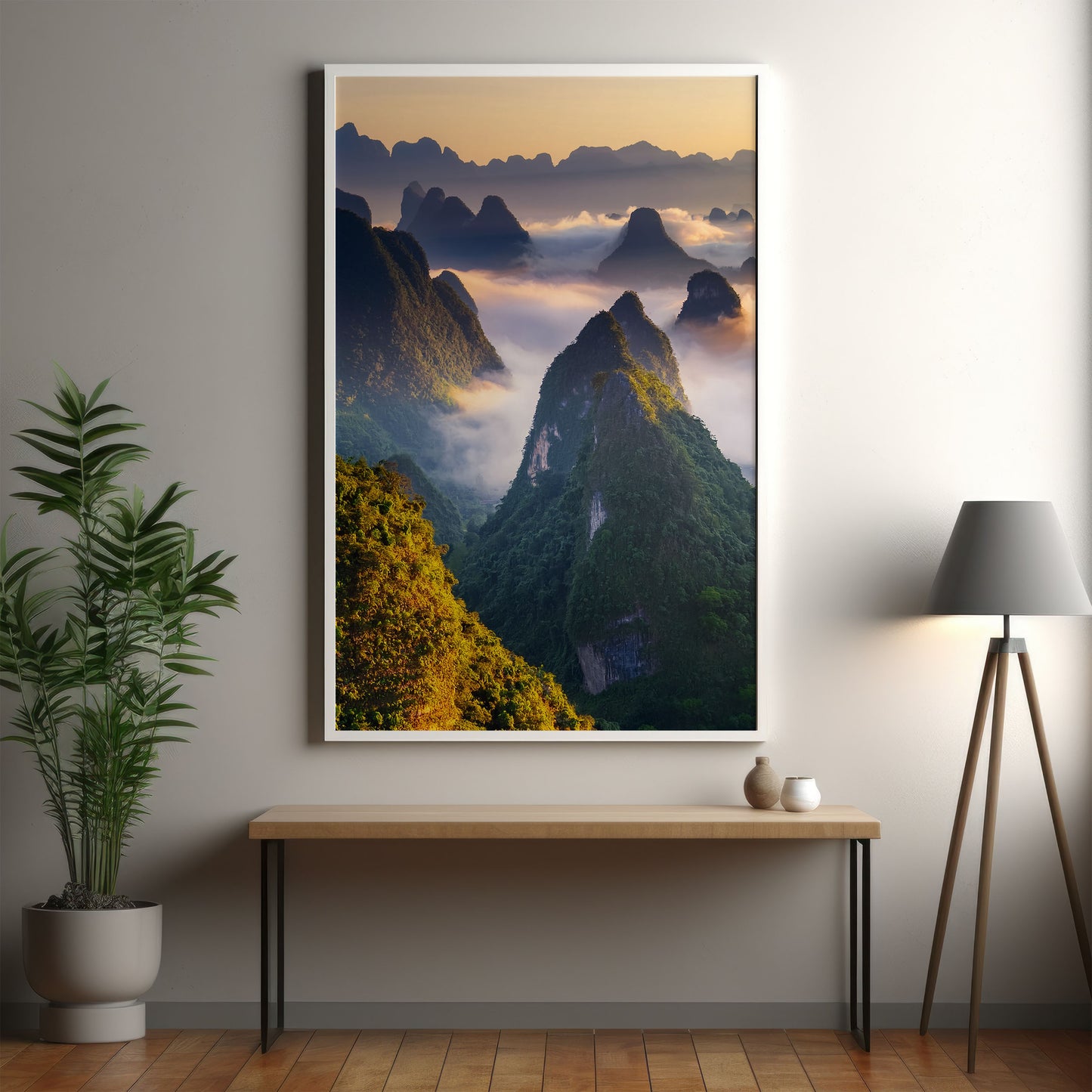 Karst Mountains Wall Art Set - Misty Sunrise Peaks