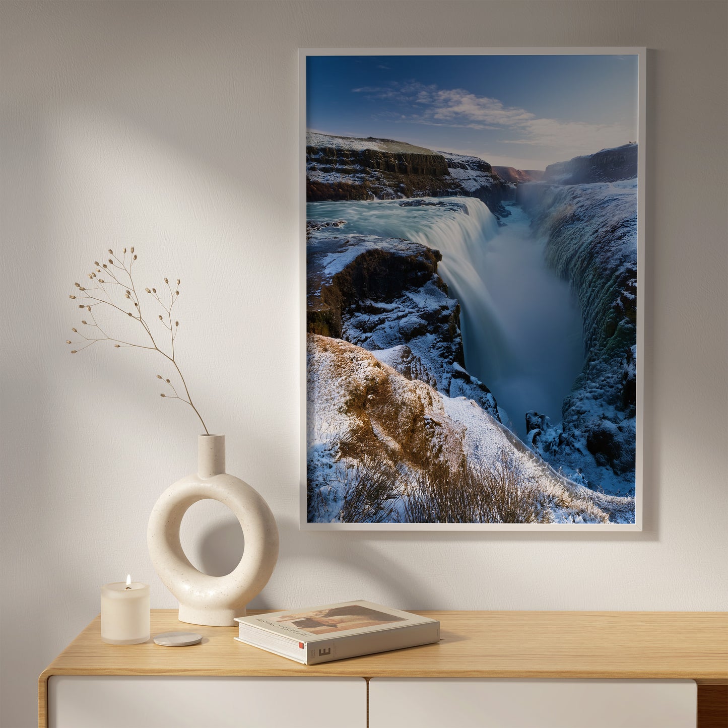 Iceland Winter Waterfall Wall Art Set - Frozen Canyon