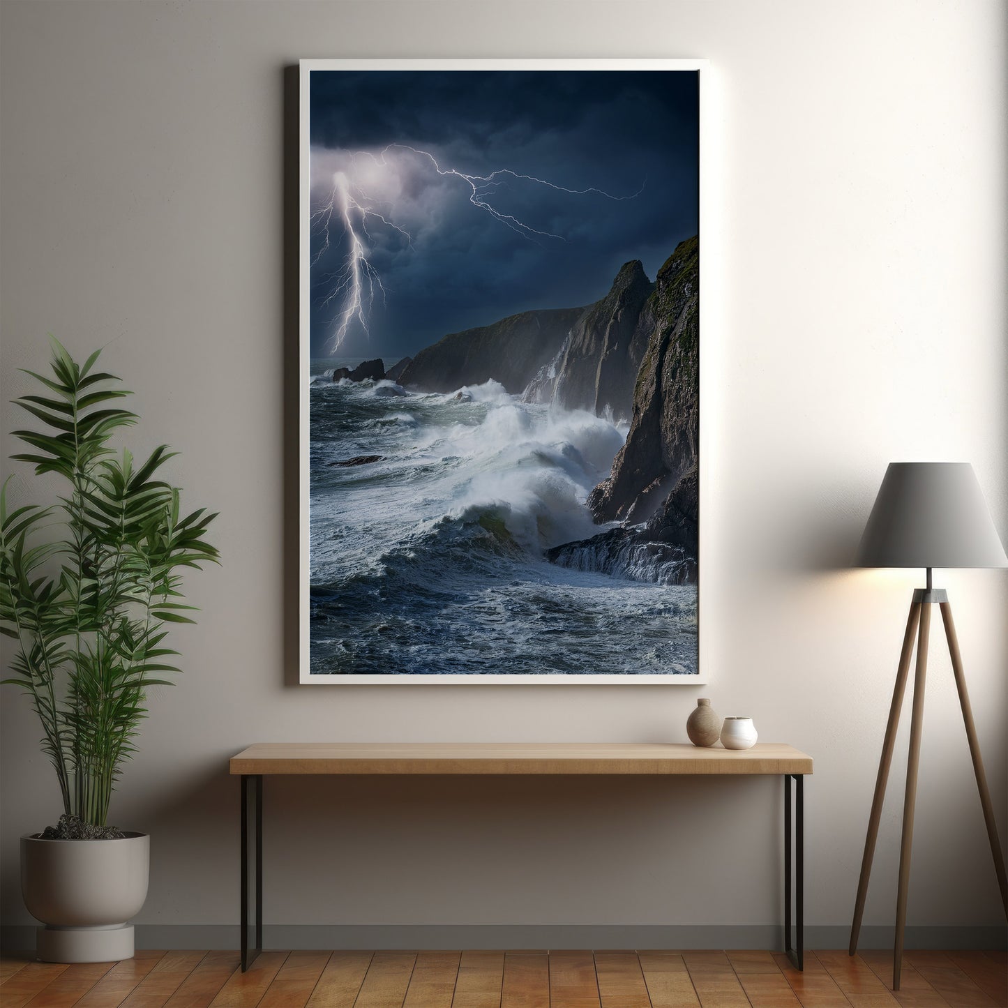 Stormy Ocean Wall Art Set - Lightning Cliffs & Waves
