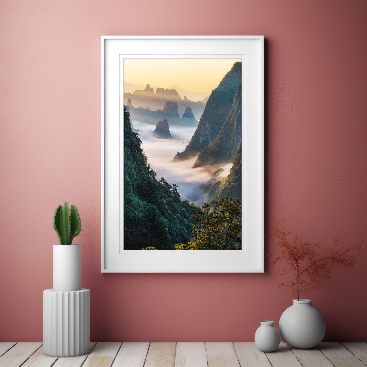 Karst Mountains Wall Art Set - Misty Sunrise Peaks