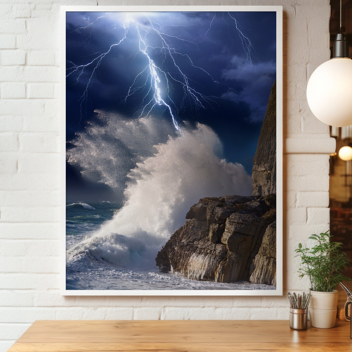 Stormy Ocean Wall Art Set - Lightning Cliffs & Waves