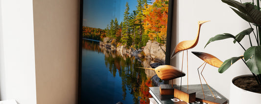 Killarney lake reflections in autumn - tranquil landscape wall art with golden foliage