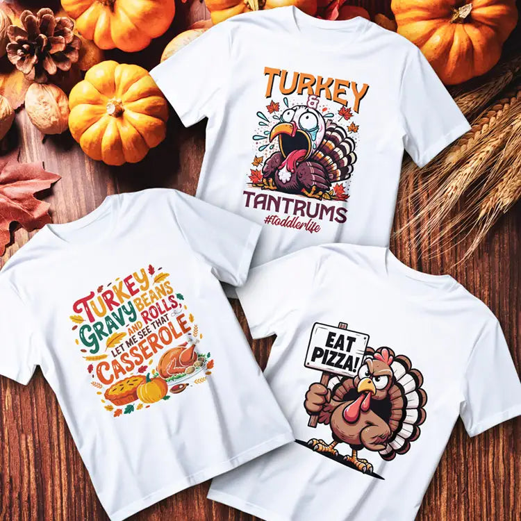 Thanksgiving t-shirts collection hero image – turkey, gratitude, and fall colors