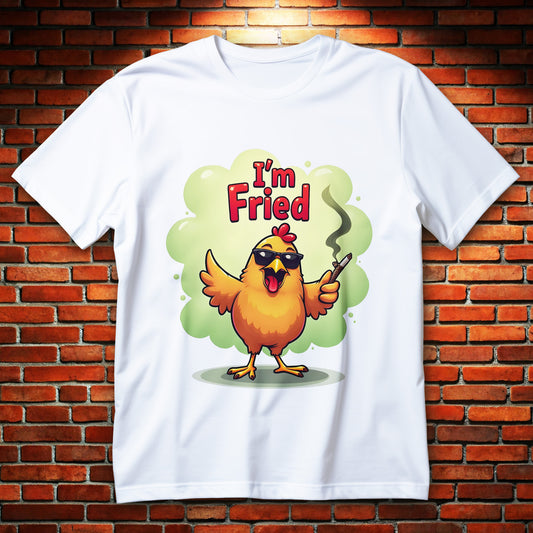 i'm fried chicken t-shirt - cartoon chicken in sunglasses holding joint, funny 420 meme graphic