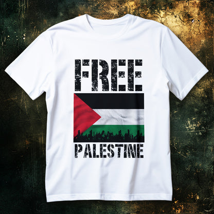 palestinian flag skyline t-shirt, free palestine urban protest tee