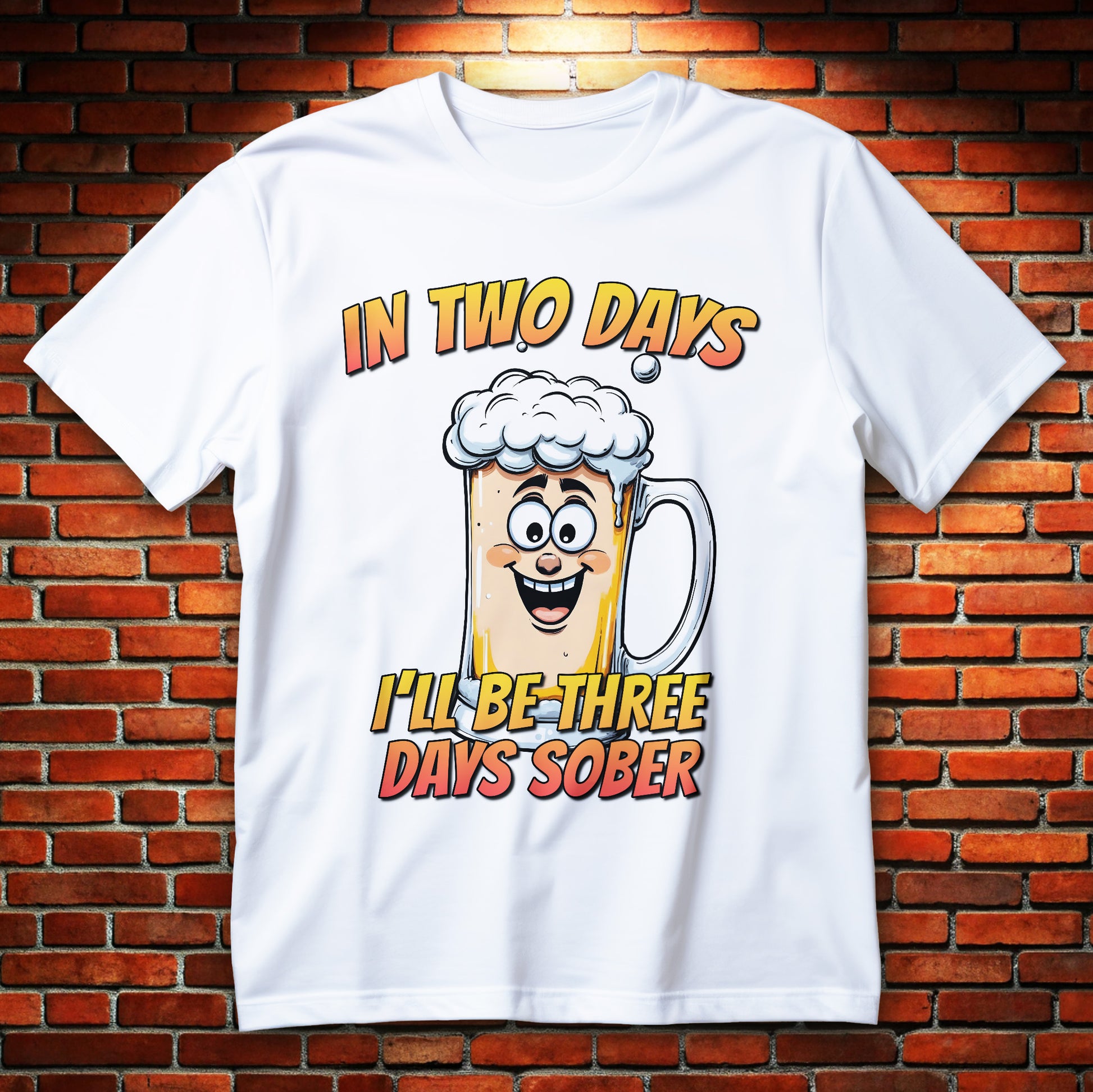 funny beer t-shirt - cartoon pint with foam and text in two days i'll be three days sober
