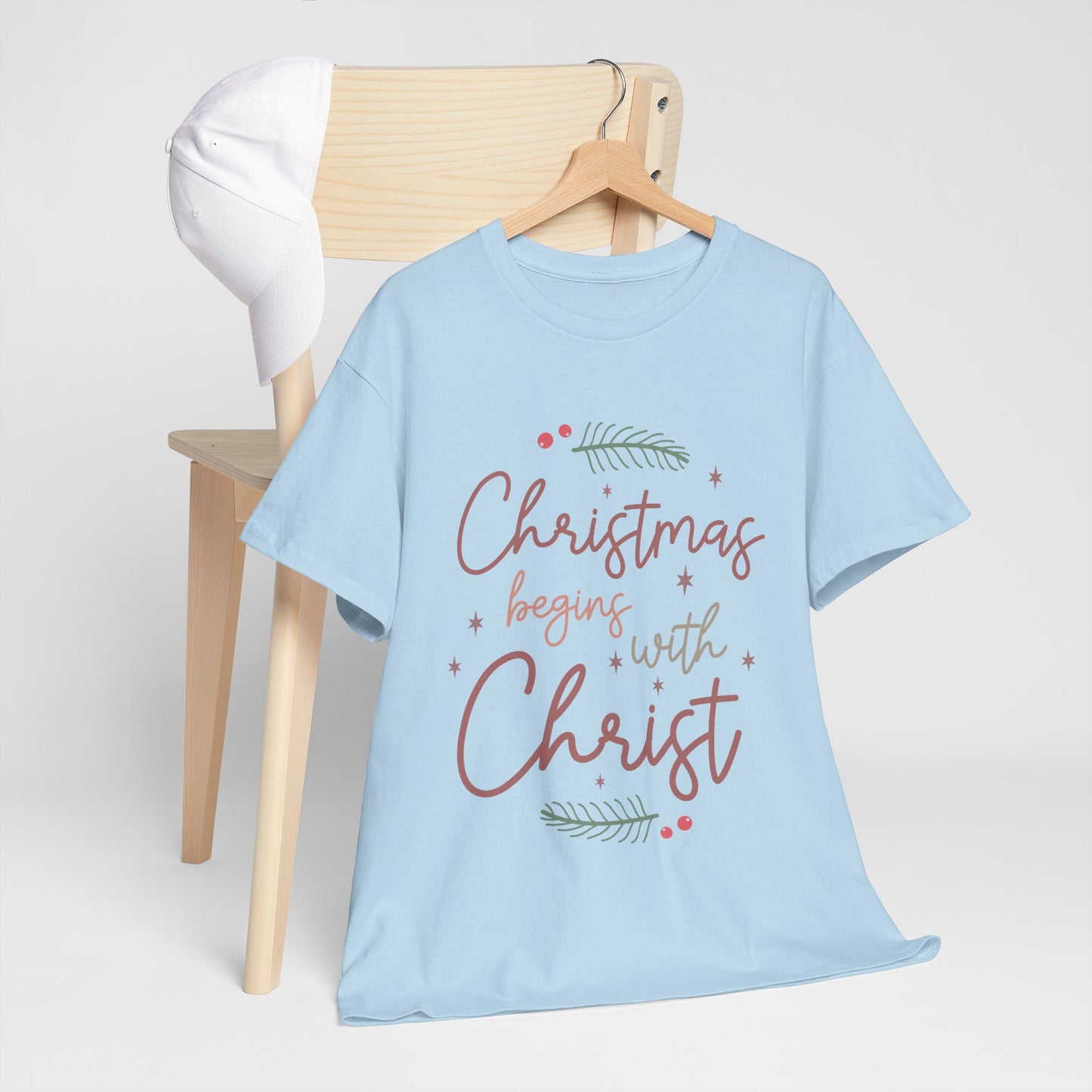 Christmas Begins with Christ Shirt - Hand-Lettered Nativity Faith Gift