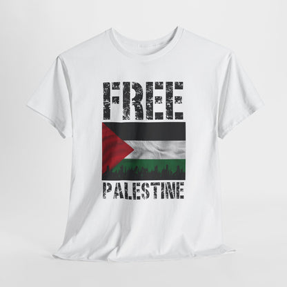 Palästinensisches Flaggen-Shirt mit Stadt-Skyline - Free Palestine Tee, Urban Grunge Protest T-Shirt für Aktivisten &amp; Menschenrechtsunterstützer