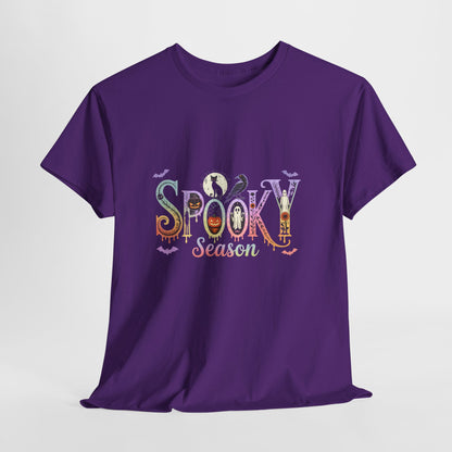Spooky Season Gothic T-Shirt with Ghosts, Black Cat, Raven & Pumpkins