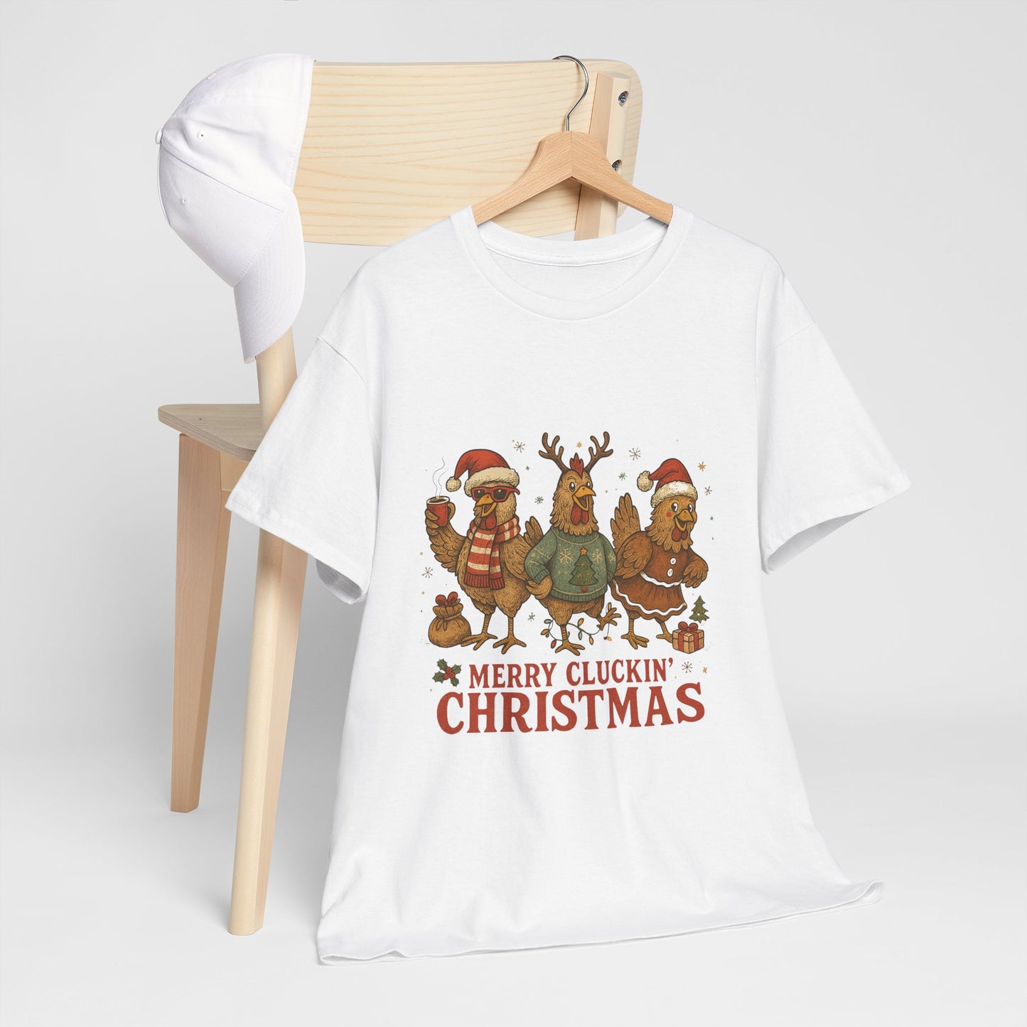 Merry Cluckin' Christmas Chicken T-Shirt - Funny Holiday Farm Tee