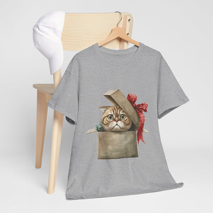 Christmas Gift Box Cat T-Shirt - Kitty in Present Tee
