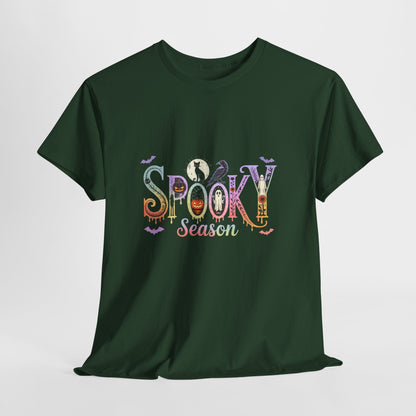 Spooky Season Gothic T-Shirt with Ghosts, Black Cat, Raven & Pumpkins