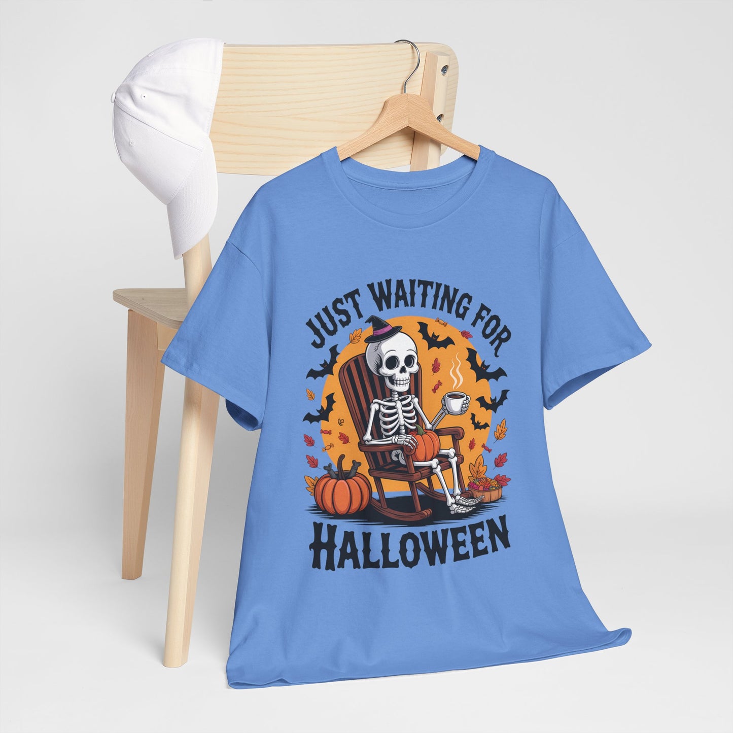 Just Waiting for Halloween T-Shirt - Skeleton Coffee Autumn Vibes Tee