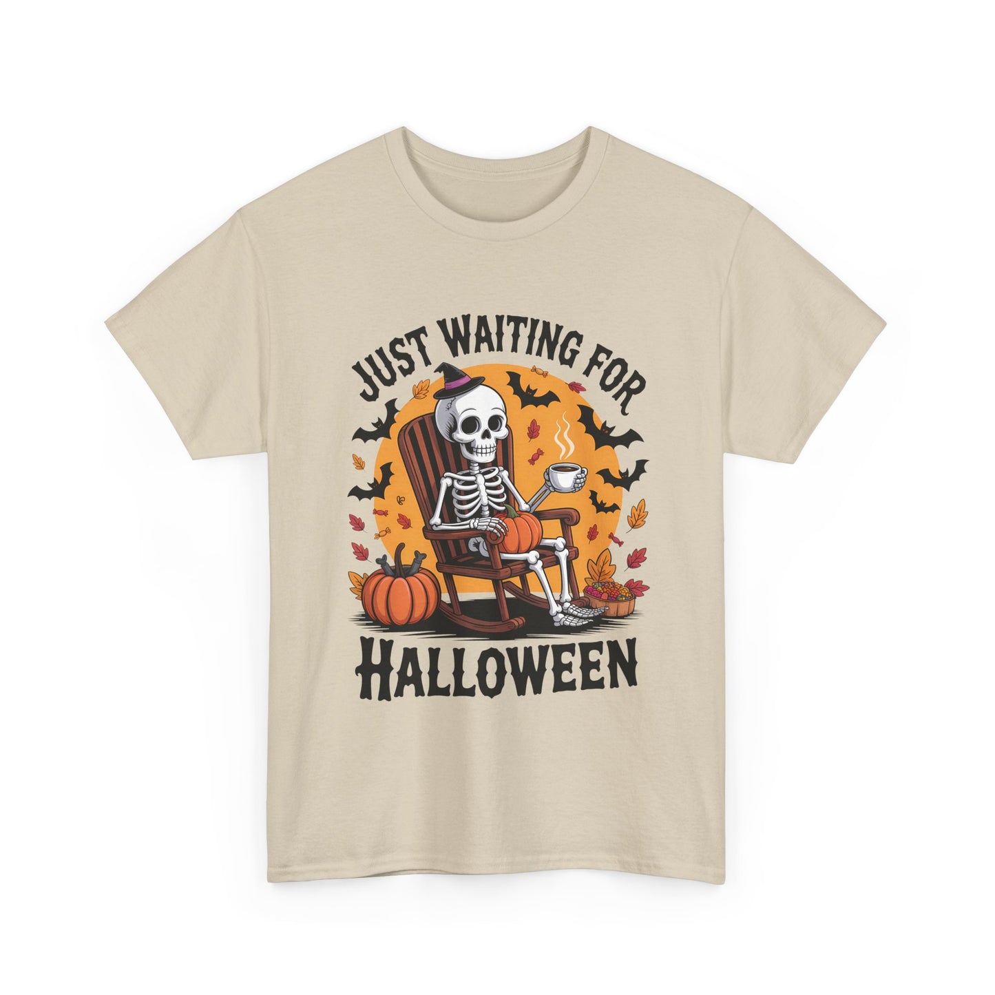 Just Waiting for Halloween T-Shirt - Skeleton Coffee Autumn Vibes Tee