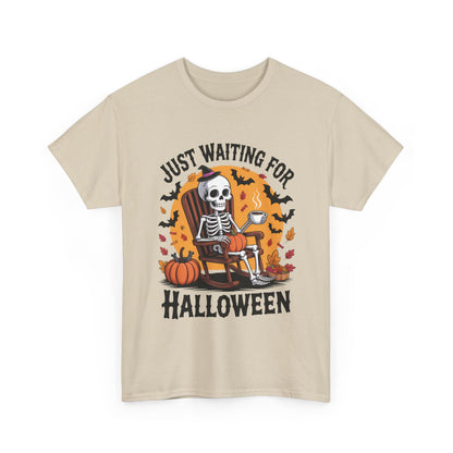 Just Waiting for Halloween T-Shirt - Skeleton Coffee Autumn Vibes Tee