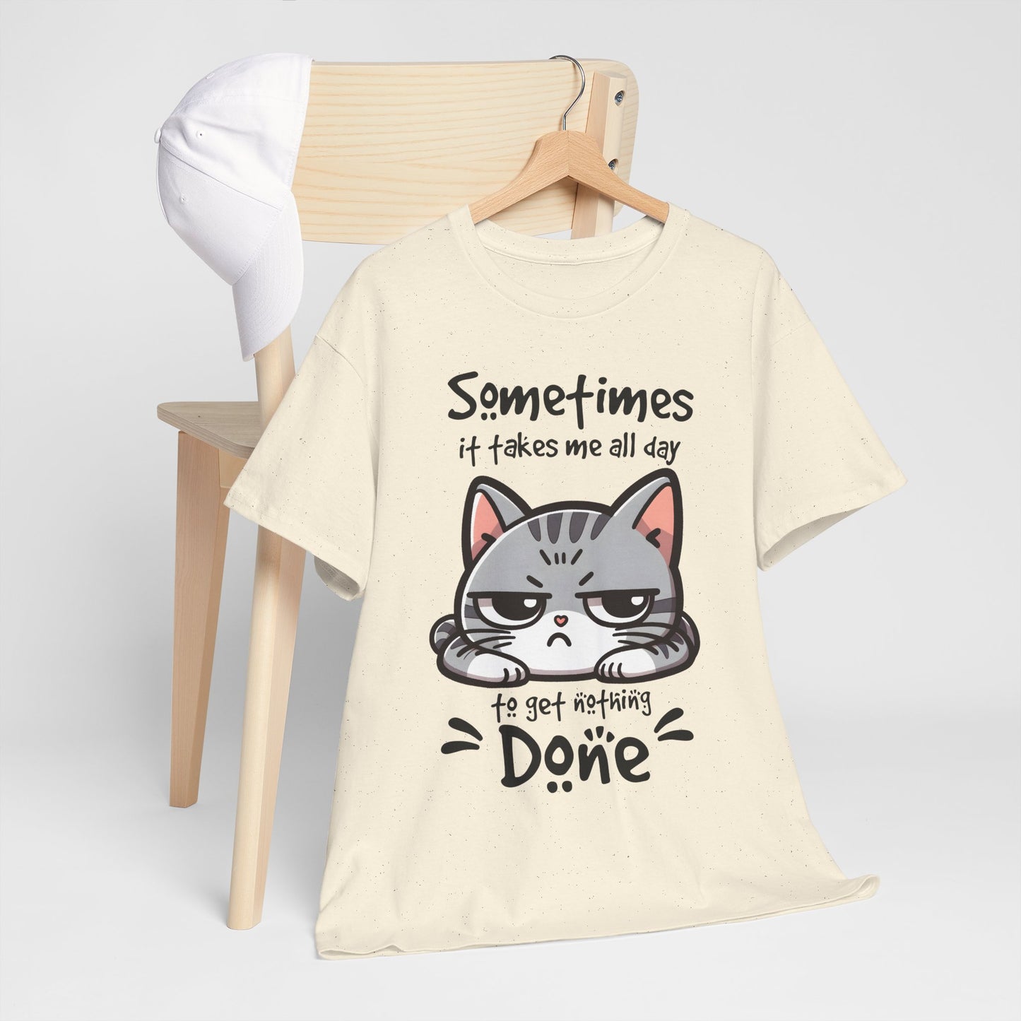 Faules Katzen-Produktivitäts-Shirt – Lustiges Grumpy-Cat-T-Shirt für Homeoffice-Tage