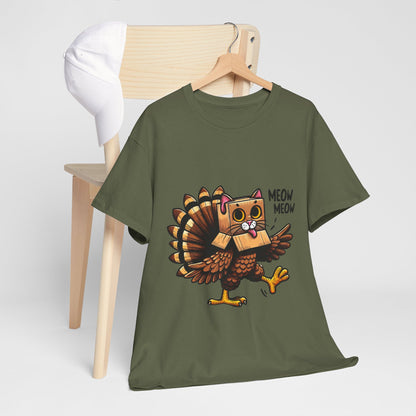 Funny Turkey Cat T-Shirt - Thanksgiving Meow Meow Cat Lover Tee