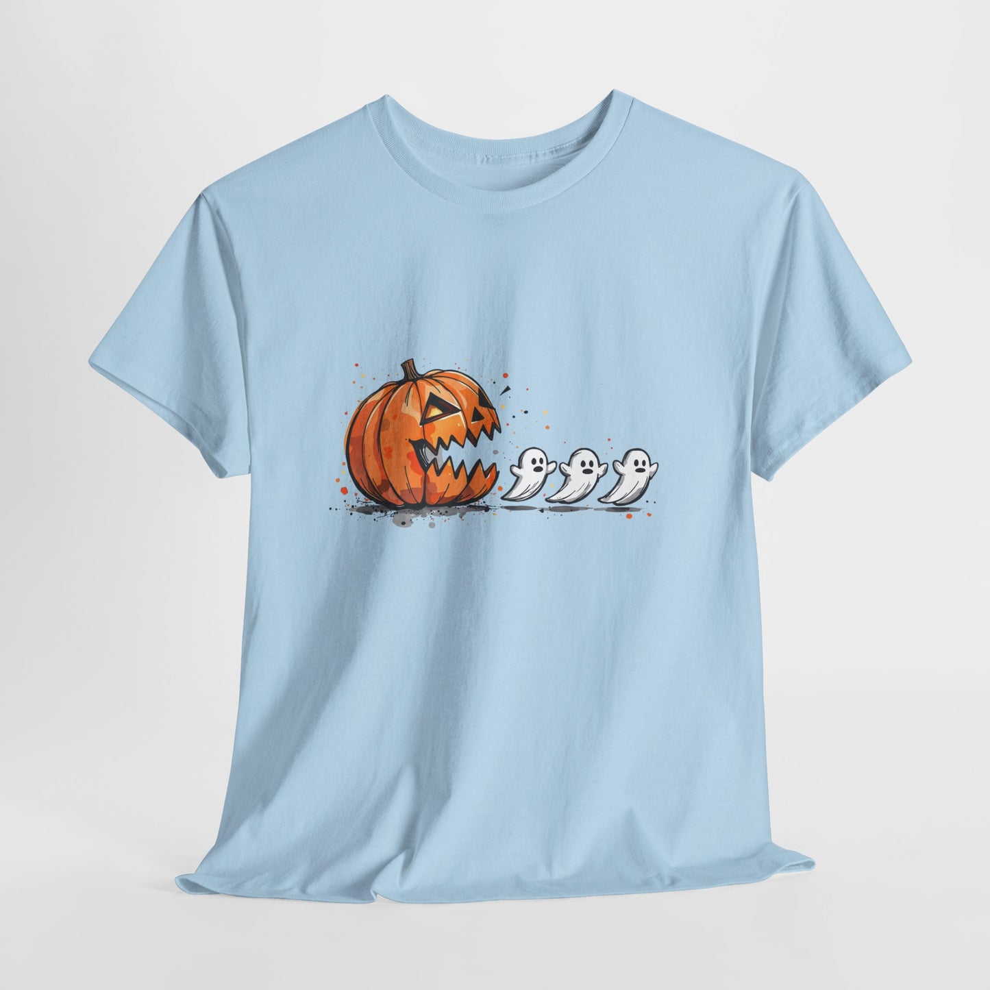 Pumpkin vs Ghosts Halloween T-Shirt - Jack-O-Lantern Chasing Ghosts