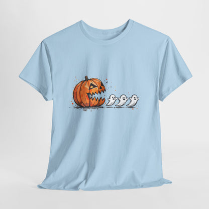 Pumpkin vs Ghosts Halloween T-Shirt - Jack-O-Lantern Chasing Ghosts