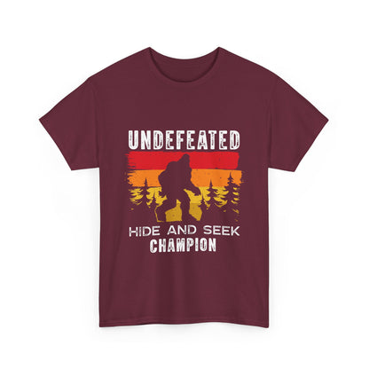 Undefeated Hide and Seek Champion Bigfoot T-Shirt - Retro Sunset Tee