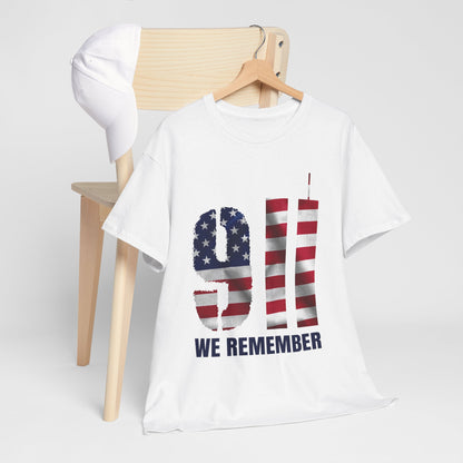 9/11 We Remember T-Shirt - American Flag Twin Towers Memorial Tee