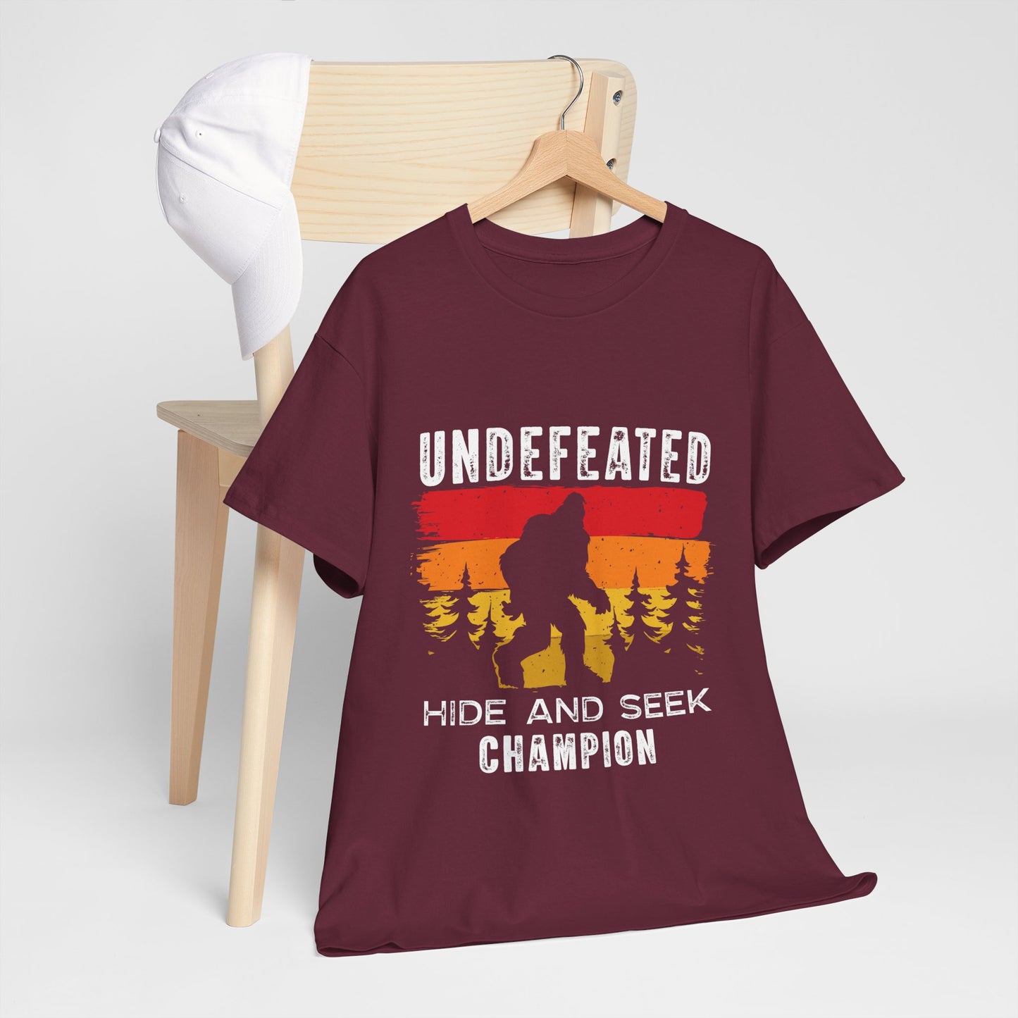 Undefeated Hide and Seek Champion Bigfoot T-Shirt - Retro Sunset Tee