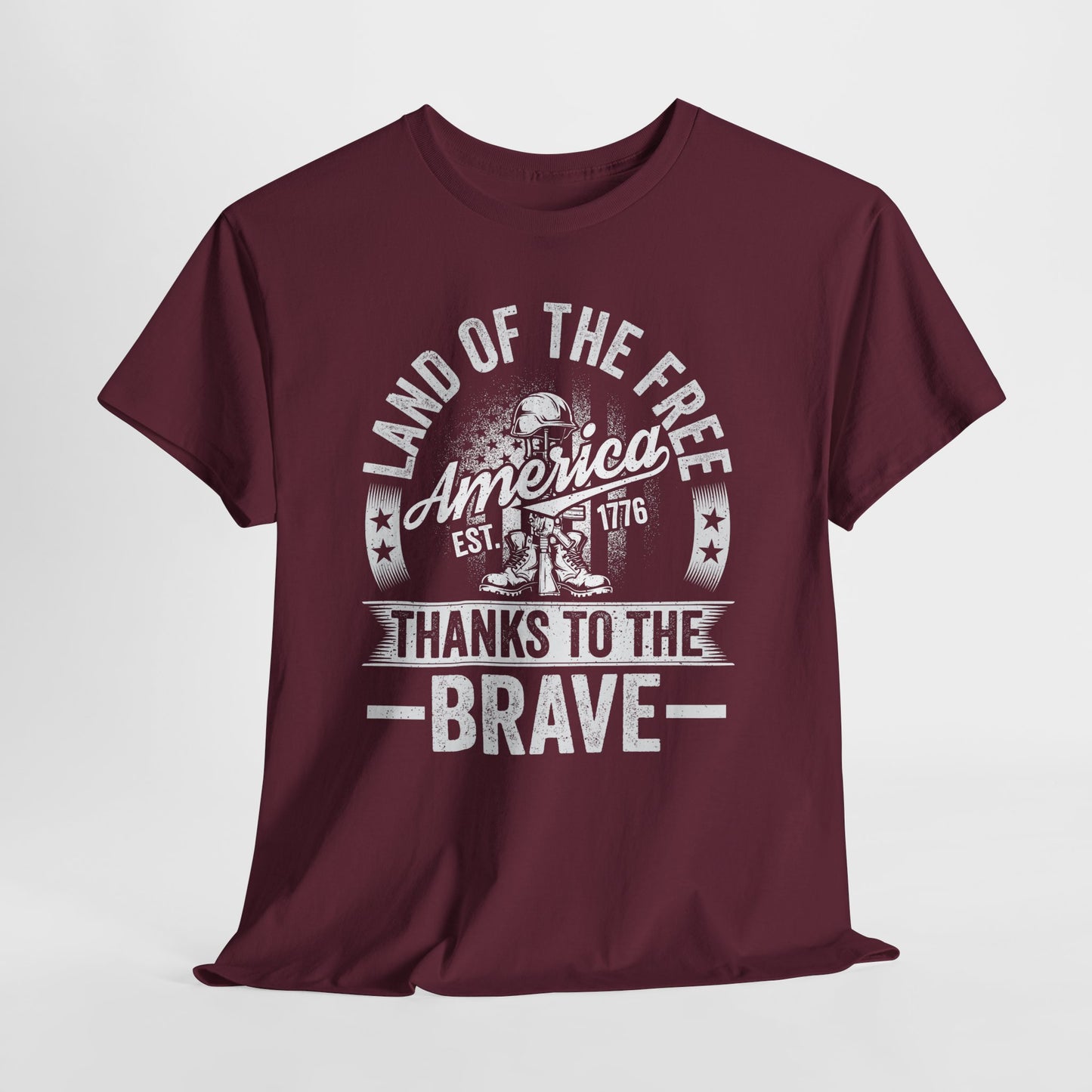Land of the Free T-Shirt - Battlefield Cross & Flag Memorial Tee