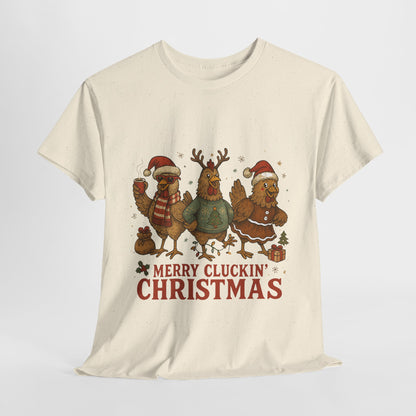 Merry Cluckin' Christmas Chicken T-Shirt - Funny Holiday Farm Tee