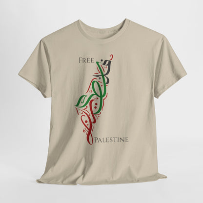 Free Palestine Map T-Shirt - Artistic Palestinian Calligraphy Solidarity Tee