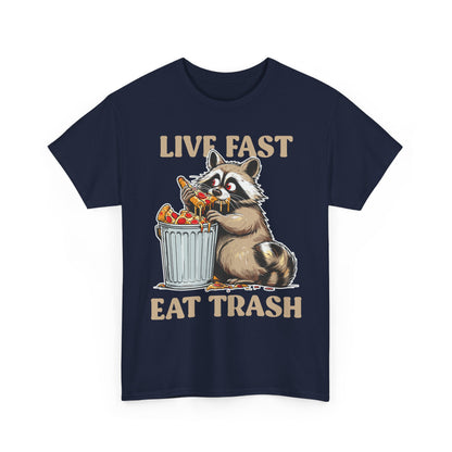 Live Fast Eat Trash Raccoon T-Shirt - Funny Pizza Meme Tee