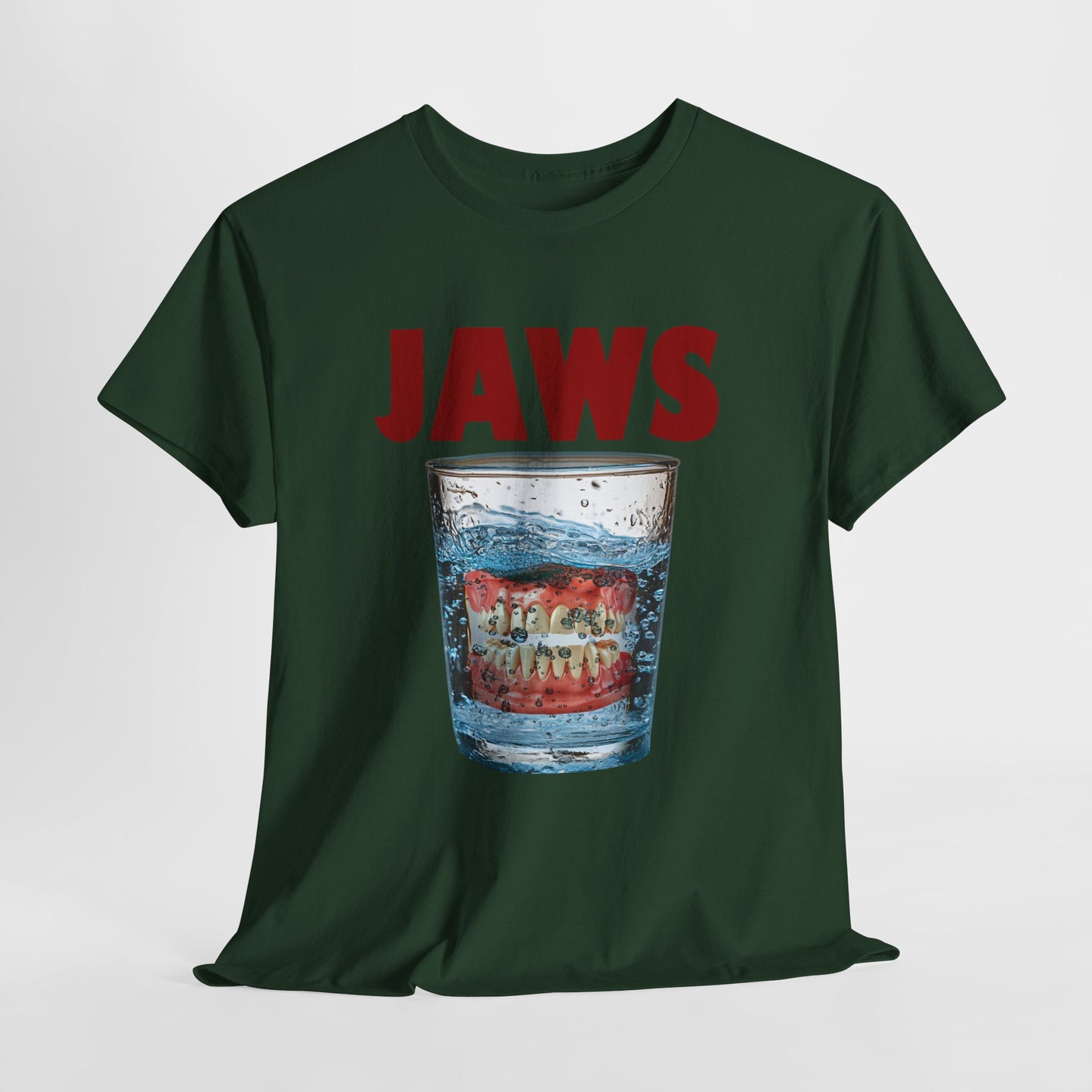 JAWS Parody - Funny Denture in Water Glass T-Shirt for Movie & Humor Fans