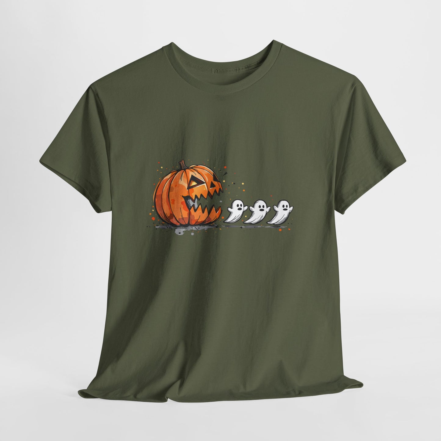 Pumpkin vs Ghosts Halloween T-Shirt - Jack-O-Lantern Chasing Ghosts