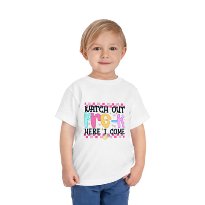 Watch Out Pre-K Shirt - Cute Toddler Back to School Tee, Preschool Here I Come Shirt for Kids, Colorful First Day of Pre-K Outfit