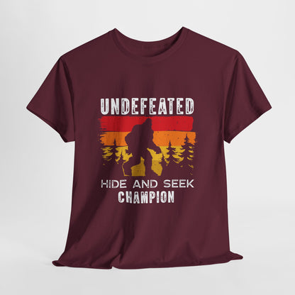 Undefeated Hide and Seek Champion Bigfoot T-Shirt - Retro Sunset Tee